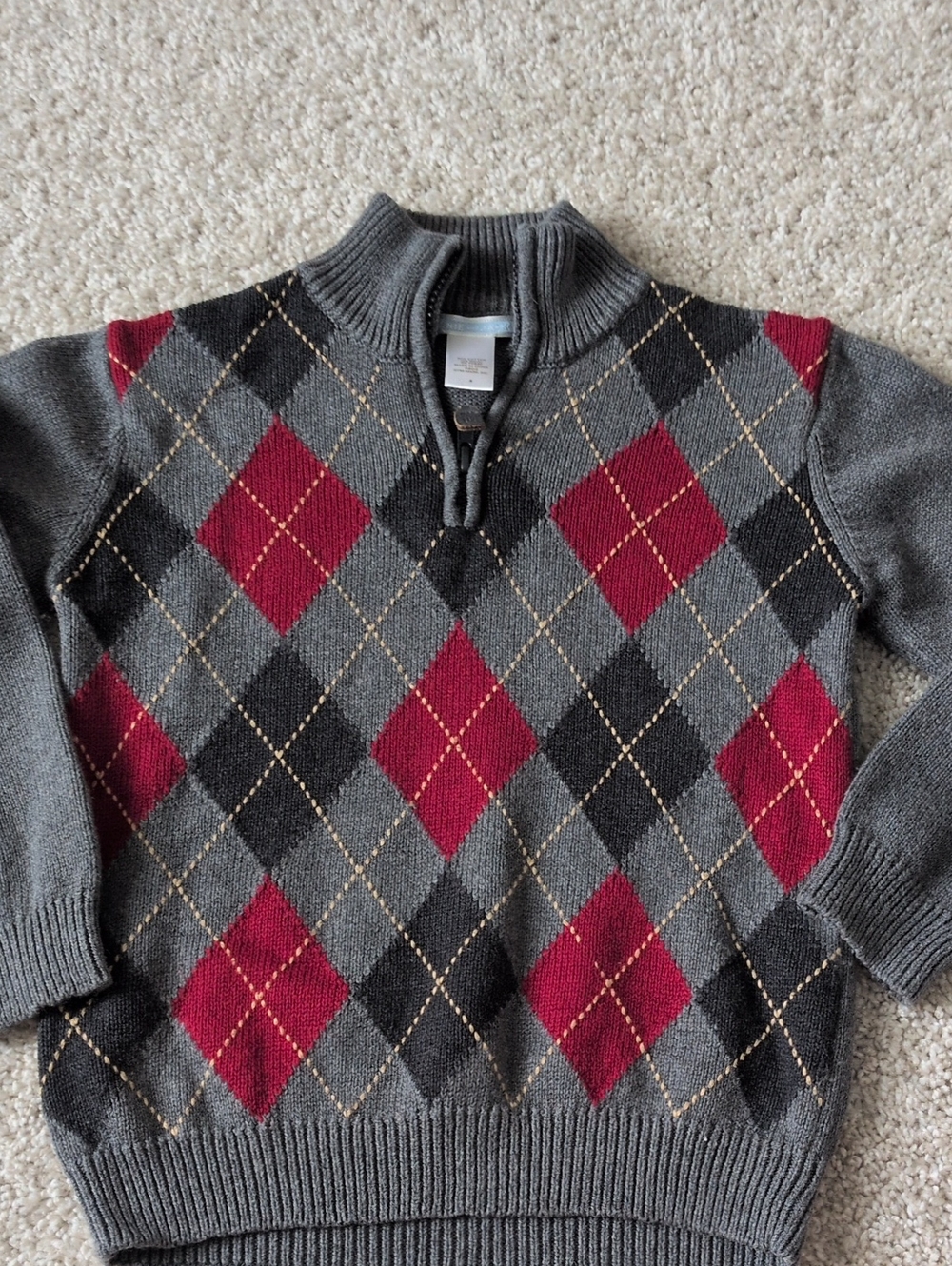 Janie and Jack Gray and Red Argyle Half-Zip Sweater Size 4t